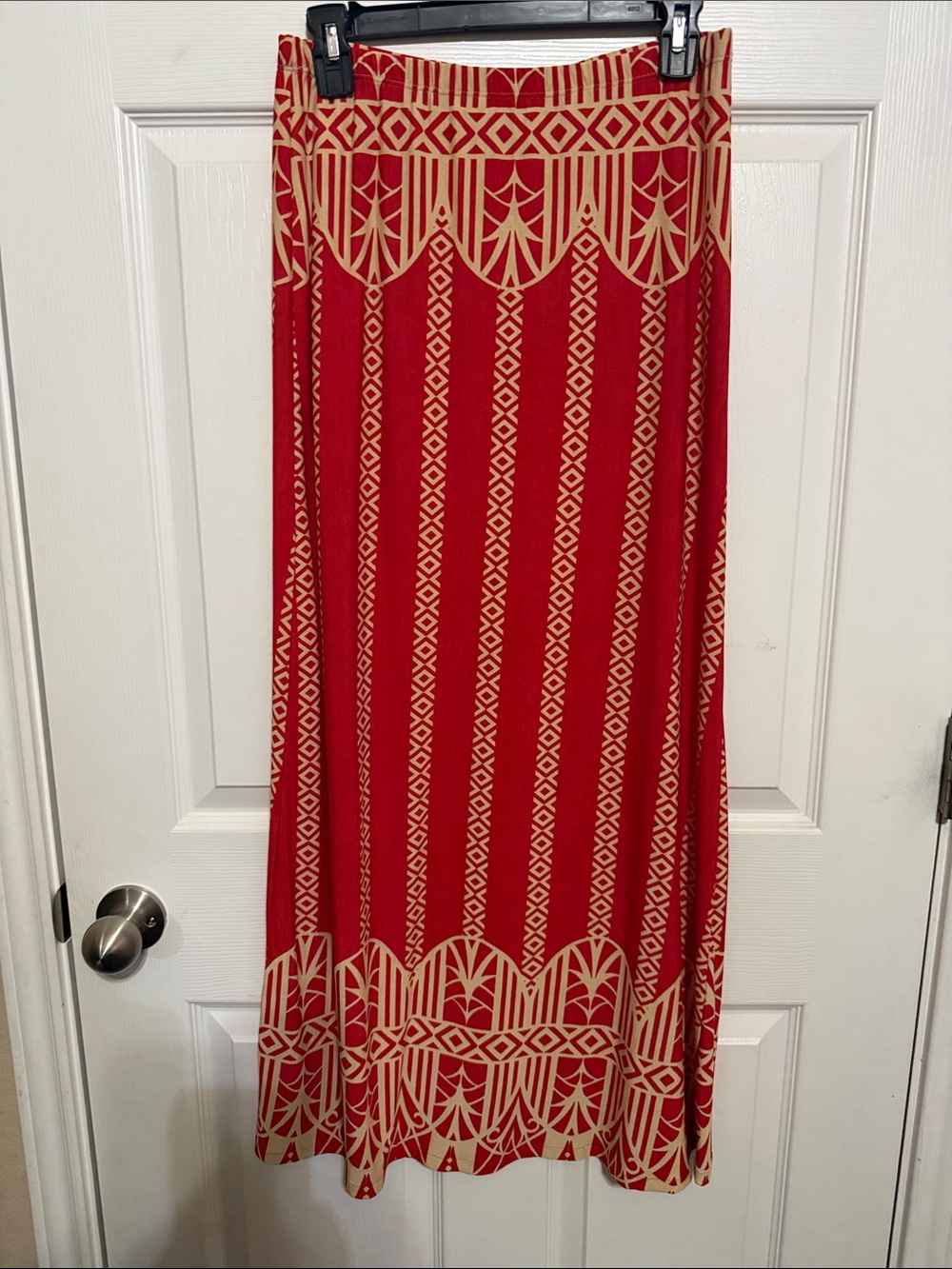 Red and Cream Patterned Maxi Skirt